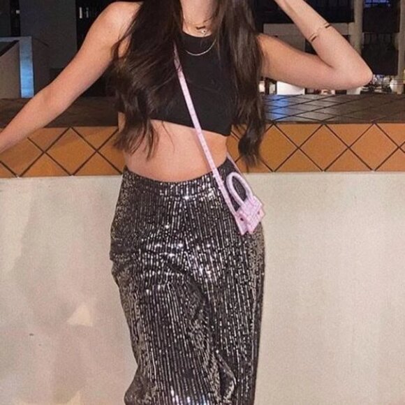 Wide Leg Pants with matching crop top Silver - Picture 3 of 10